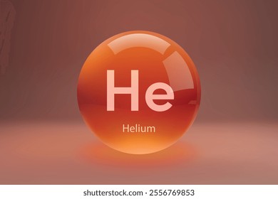 Glossy sphere with "He" Helium symbol on a gradient background.