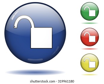 Glossy sphere icon set of unlock.