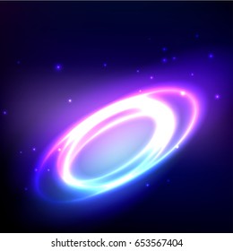 Glossy Sphere with light effect glow and flash. Galaxy background.