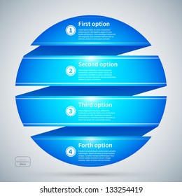 Glossy sphere made of blue ribbon with numbers and descriptions.