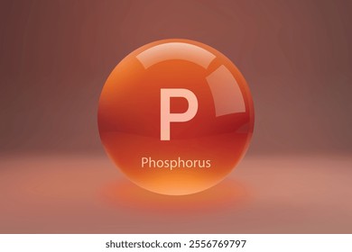 Glossy sphere with "P" Phosphorus symbol on a gradient background.