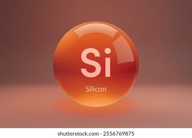 Glossy sphere with "Si" Silicon symbol on a gradient background.