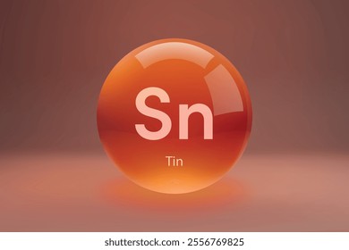 Glossy sphere with "Sn" Tin symbol on a gradient background.