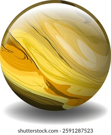 A glossy sphere with swirling golden patterns