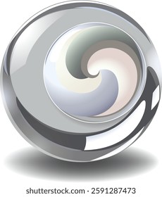 A glossy sphere with swirling yin yang design