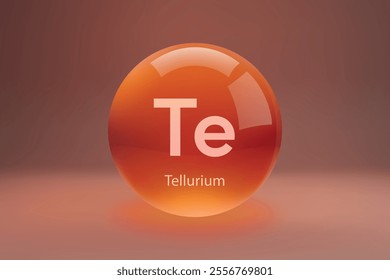 Glossy sphere with "Te" Tellurium symbol on a gradient background.