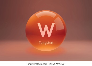 Glossy sphere with "W" Tungsten symbol on a gradient background.