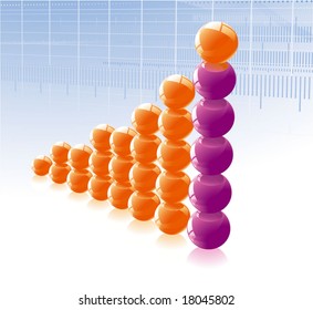 Glossy spheres grow chart. Vector.