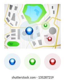 Glossy spheres map pointer icon set
