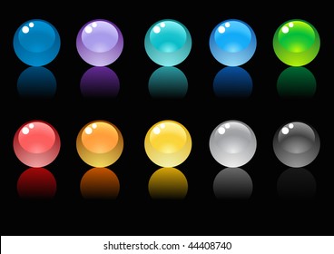 Glossy spheres on a black background, vector illustration