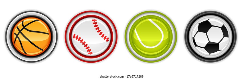 Glossy sport ball icon collection.Vector illustration of shiny sport balls buttons.