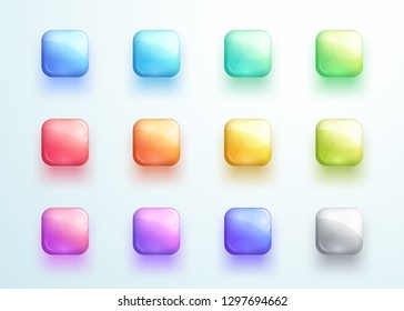Glossy Square Button Shape Icon Vector Elements Set