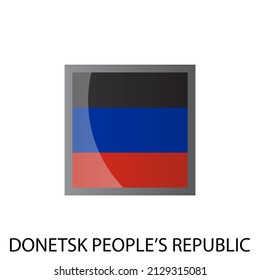 Glossy square flag of Donetsk people's republic icon. Simple isolated button. Eps10 vector illustration.