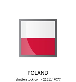 Glossy square flag of Poland icon. Simple isolated button. Eps10 vector illustration.