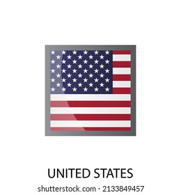 Glossy square flag of United states of America icon. Simple isolated button. Eps10 vector illustration.