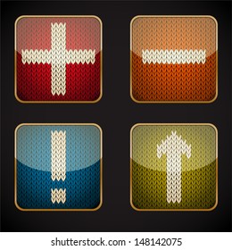 Glossy square icon set with knitted pictograms