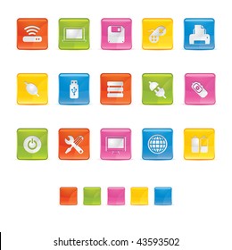 Glossy Square Icons - Computer Equipment in Adobe Illustrator EPS 8 for multiple applicatios.