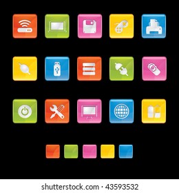 Glossy Square Icons - Computer Equipment in Black in Adobe Illustrator EPS 8 for multiple applicatios.