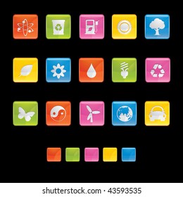 Glossy Square Icons - Ecology in Black in Adobe Illustrator EPS 8 for multiple applicatios.