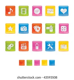 Glossy Square Icons - Multimedia in Adobe Illustrator EPS 8 for multiple applicatios.