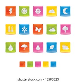 Glossy Square Icons - Weather and Climate in Adobe Illustrator EPS 8 for multiple applicatios.