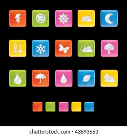 Glossy Square Icons - Weather and Climate in Black in Adobe Illustrator EPS 8 for multiple applicatios.