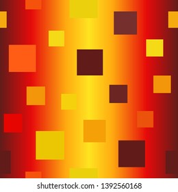 Glossy square pattern. Seamless vector background - maroon, red, orange, gold, yellow squares on gradient backdrop