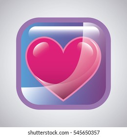 glossy square with pink heart icon over white background. colorful design. vector illustration