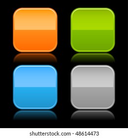 Glossy square rounded blank color buttons on black