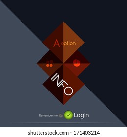 Botones de opción de vector cuadrado brillante para el fondo del negocio | banderas numeradas | líneas de negocio | vector de diseño de sitio web gráfico