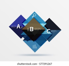 Glossy squares with text, abstract geometric design concept. Vector template background for workflow layout, diagram, number options or web design