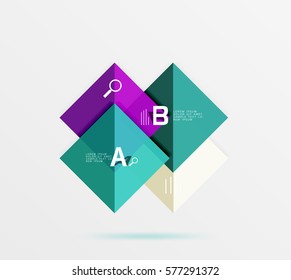 Cuadros brillantes con texto, concepto de diseño geométrico abstracto. Fondo de plantilla de vector para diseño de flujo de trabajo, diagrama, opciones de número o diseño web