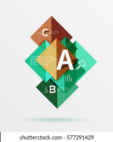 Cuadros brillantes con texto, concepto de diseño geométrico abstracto. Fondo de plantilla de vector para diseño de flujo de trabajo, diagrama, opciones de número o diseño web
