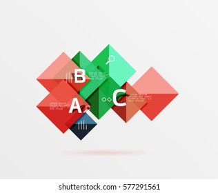 Glossy squares with text, abstract geometric design concept. Vector template background for workflow layout, diagram, number options or web design