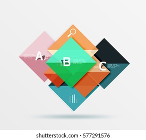 Glossy squares with text, abstract geometric design concept. Vector template background for workflow layout, diagram, number options or web design