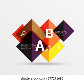 Cuadros brillantes con texto, concepto de diseño geométrico abstracto. Fondo de plantilla de vector para diseño de flujo de trabajo, diagrama, opciones de número o diseño web