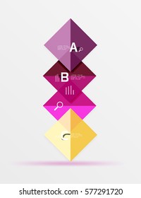 Cuadros brillantes con texto, concepto de diseño geométrico abstracto. Fondo de plantilla de vector para diseño de flujo de trabajo, diagrama, opciones de número o diseño web