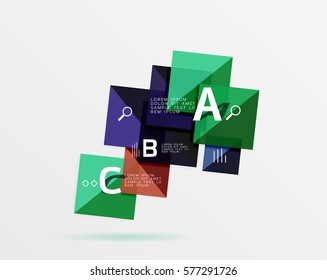 Glossy squares with text, abstract geometric design concept. Vector template background for workflow layout, diagram, number options or web design