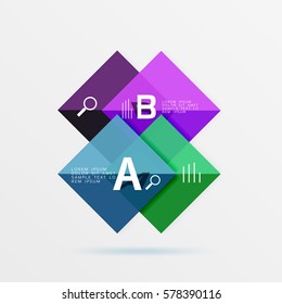 Glossy squares with text, abstract geometric design concept. Vector template background for workflow layout, diagram, number options or web design