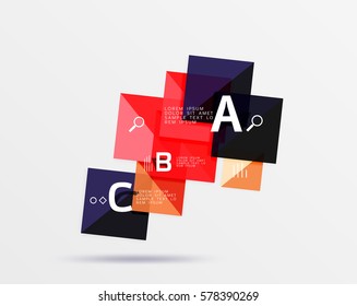 Glossy squares with text, abstract geometric design concept. Vector template background for workflow layout, diagram, number options or web design