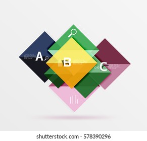 Glossy squares with text, abstract geometric design concept. Vector template background for workflow layout, diagram, number options or web design
