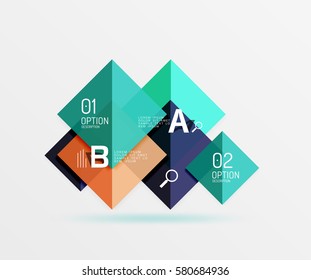 Glossy squares with text, abstract geometric design concept. Vector template background for workflow layout, diagram, number options or web design