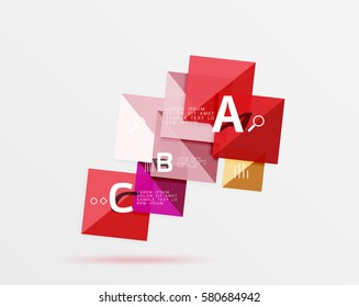 Glossy squares with text, abstract geometric design concept. Vector template background for workflow layout, diagram, number options or web design