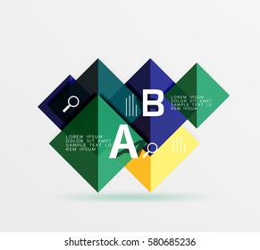 Glossy squares with text, abstract geometric design concept. Vector template background for workflow layout, diagram, number options or web design