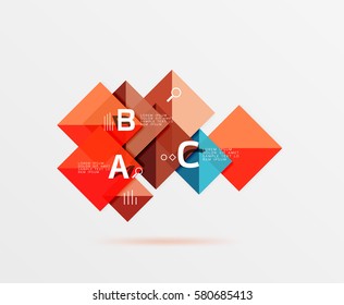 Cuadros brillantes con texto, concepto de diseño geométrico abstracto. Fondo de plantilla de vector para diseño de flujo de trabajo, diagrama, opciones de número o diseño web