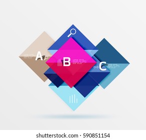 Glossy squares with text, abstract geometric design concept. Vector template background for workflow layout, diagram, number options or web design