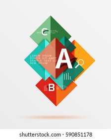 Cuadros brillantes con texto, concepto de diseño geométrico abstracto. Fondo de plantilla de vector para diseño de flujo de trabajo, diagrama, opciones de número o diseño web