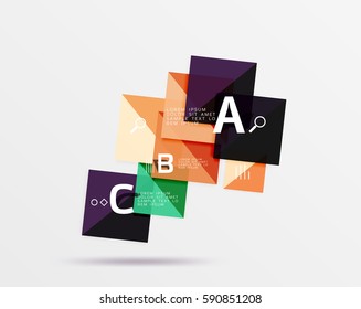 Glossy squares with text, abstract geometric design concept. Vector template background for workflow layout, diagram, number options or web design
