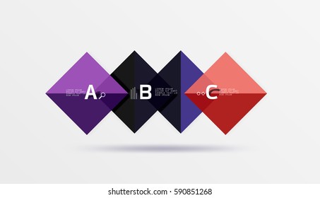 Cuadros brillantes con texto, concepto de diseño geométrico abstracto. Fondo de plantilla de vector para diseño de flujo de trabajo, diagrama, opciones de número o diseño web