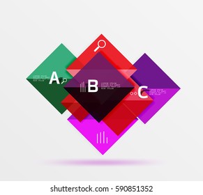 Glossy squares with text, abstract geometric design concept. Vector template background for workflow layout, diagram, number options or web design
